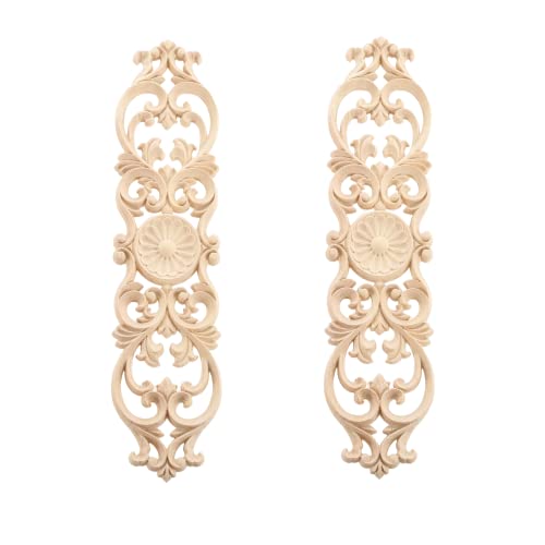 2Pcs Wood Onlays Appliques, Long Wooden Carved Center Carvings Decals - color: 2-Pack, size: 15.8" x 3.6"