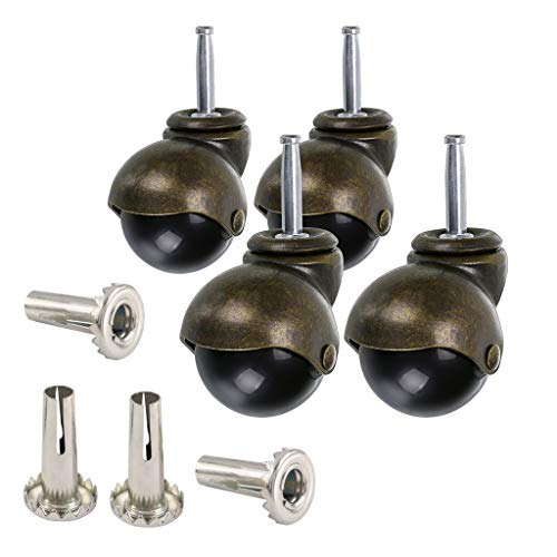 Skelang 1.5 Inch Ball Caster Stem Caster Wheel with Sockets, Vintage Antique Swivel Caster for Furniture, Coffee Table, Cabinet, Pack of 4