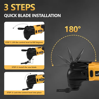 Cordless Oscillating Tool, Brushless Orbiting Tool Compatible with DeWalt 20V Battery, 23 PCS Multi-Tool Kit with Auxiliary Handle for Cutting, Scraping, Sanding, 6 Variable Speed (Tools Only)