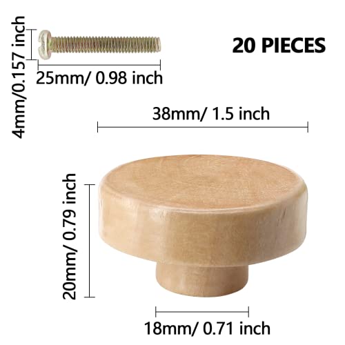 Litoexpe 20 Pieces Natural Wood Cabinet Knobs