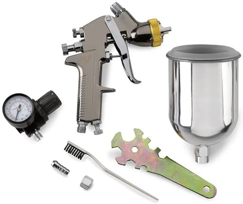 NEIKO 31215A HVLP Spray Gun Paint Sprayer, 1.7 mm Spray Paint Gun, Nozzle Size 600 cc Air Gauge Regulator, Auto Paint Spray Gun, HVLP Spray Gun Kit - style: 1.7mm nozzle