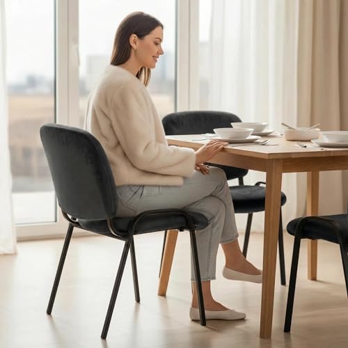 Deisy Dee Stretch Velvet Slipcover for Stacking Chairs - Universal Fit for Office, Conference, Waiting Room & Guest Chairs (Back & Seat Covers) (Black) - color: Black