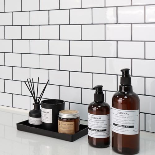 STICKGOO Subway Tile Peel and Stick Backsplash, Thicker Design 12" x 12" Stick on Backsplash Tiles for Kitchen, Bathroom, Wall Tile (1 Sheet, Cold White with Black Grout)