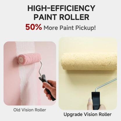 Paint Roller Kit with Extension Pole - 6 Pieces Set with 9" Paint Roller, 2" Paint Brush, 51" Adjustable Extension Pole, 11" Sturdy Paint Tray - Complete Painting Tool Set - size: 9 Inch with Extension Pole