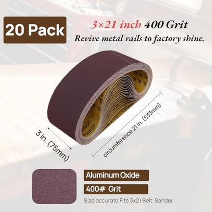 20-Pack 3 x 21 Inch Sanding Belts 400 Grit - size: 400 Grit