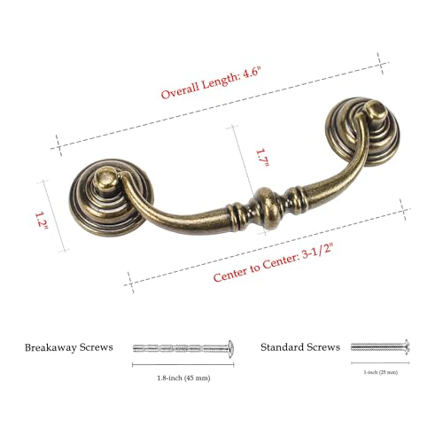 6 PCS Antique Brass Metal Drop Bail Pulls,3-1/2" Center to Center - color: Antique Brass, size: 3-1/2" Center to Center