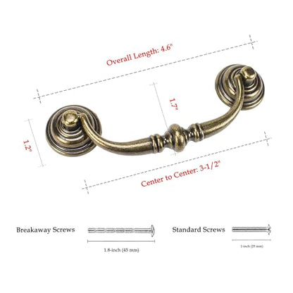 6 PCS Antique Brass Metal Drop Bail Pulls,3-1/2" Center to Center - color: Antique Brass, size: 3-1/2" Center to Center