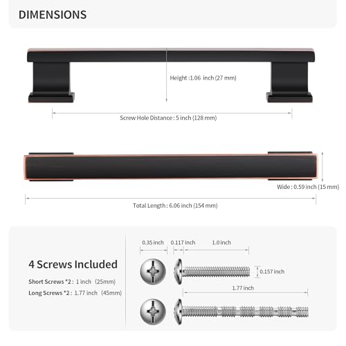 Lardmon 10 Pack 5 Inch(128mm) Hole Center Oil Rubbed Bronze Kitchen Cabinet Handles Modern Cabinet Pulls Kitchen Cabinet Hardware Solid Drawer Pulls Handles for Dresser, Total Length 6.06 Inch - color: Oil Rubbed Bronze, size: 5 Inch Hole Center