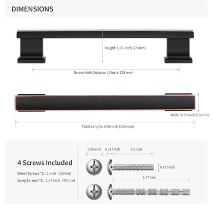 Lardmon 10 Pack 5 Inch(128mm) Hole Center Oil Rubbed Bronze Kitchen Cabinet Handles Modern Cabinet Pulls Kitchen Cabinet Hardware Solid Drawer Pulls Handles for Dresser, Total Length 6.06 Inch - color: Oil Rubbed Bronze, size: 5 Inch Hole Center