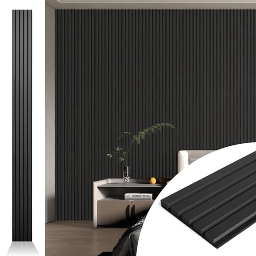 Art3d 4-Pack Fluted Acoustic Wood Slat Wall Panel, 107 x 8 Inch, Black - color: Matte Black, size: 4pcs - 107＊8in.
