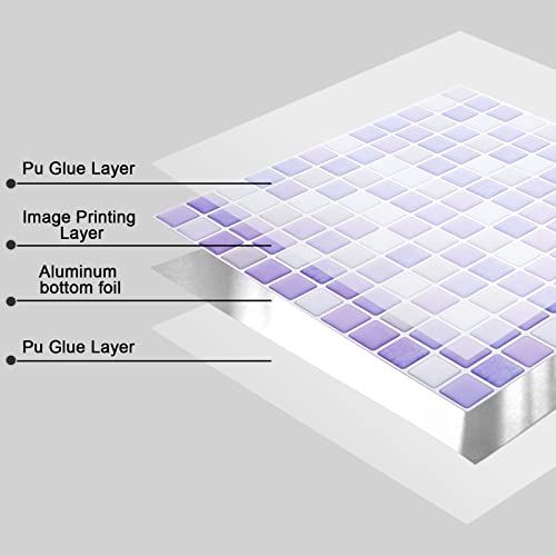 PH PandaHall 5pcs Peel and Stick Backsplash Purple Square 3D Mosaic Removable Tile Stickers Self Adhesive Tiles Stick-on Vinyl Wall Tiles for Kitchen Bathroom Home Decor, 9.3" X 9.3" Covering 3 Sq.ft