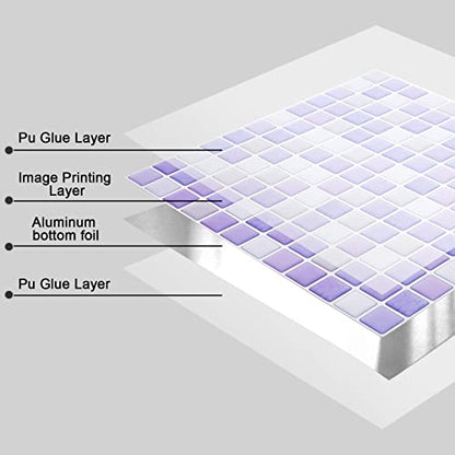 PH PandaHall 5pcs Peel and Stick Backsplash Purple Square 3D Mosaic Removable Tile Stickers Self Adhesive Tiles Stick-on Vinyl Wall Tiles for Kitchen Bathroom Home Decor, 9.3" X 9.3" Covering 3 Sq.ft