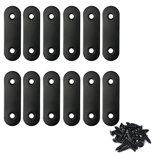 Straight Brace Stainless Steel Black Flat Corner Brackets 16 x 50 mm With Screws - 12 Pack - size: Straight Brace_16x50mm