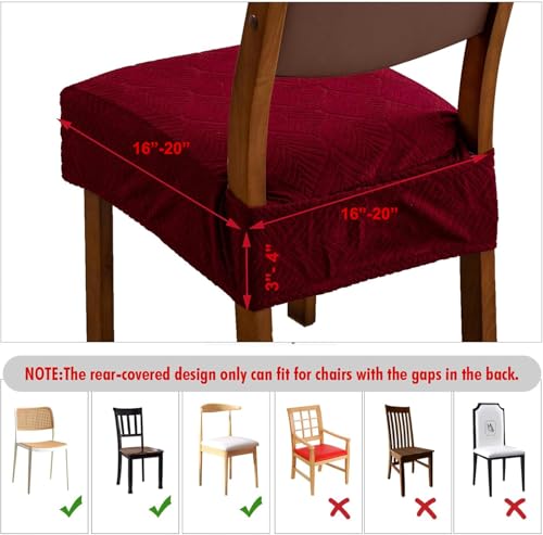 Waterproof Stretch Chair Seat Covers, Set of 6 Wine Red - color: Wine Red, size: 16-20in-Rear-covered