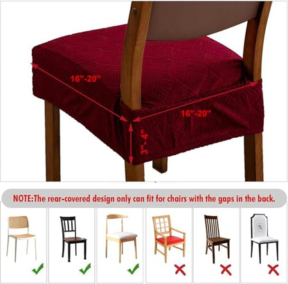 Waterproof Stretch Chair Seat Covers, Set of 6 Wine Red - color: Wine Red, size: 16-20in-Rear-covered