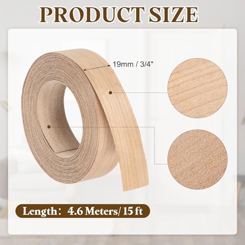 uxcell 3/4 Inch x 15ft Wood Veneer Edge Banding, Pre-Glued Flexible Cherry Wood Edging Strips, Iron on with Hot Melt Adhesive Wood Tape for Cabinet Repair and Furniture Restoration - size: 3/4 Inch x 15ft