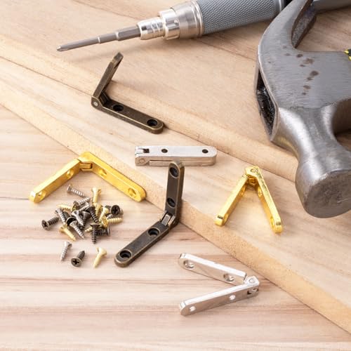 Joez Wonderful 12pcs 90 Degree Hinges, Wooden Box Hinge Cabinet Hardware with 48 Screws, Small Hinge for Jewelry Box Case Chest- Gold & Silver & Bronze - color: Gold & Silver & Bronze