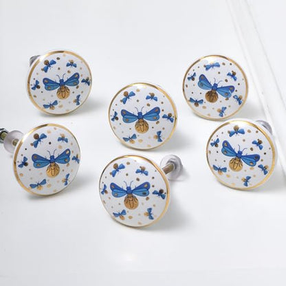 Indian Shelf 6 Pieces Stylish Drawer Knobs for Cabinet Dresser (Ceramic) - color: Gold Blue, size: 6 Knobs