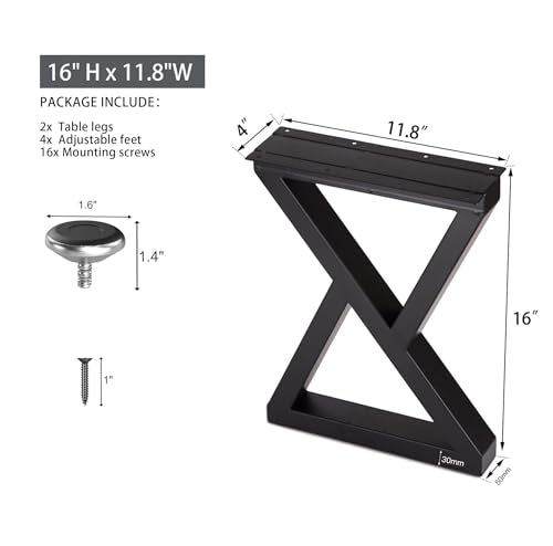Taelakeni 16 Inch Metal Bench Coffee Table Legs, Set of 2, Black - color: Double Triangle, size: 16 IN