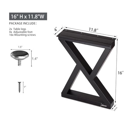 Taelakeni 16 Inch Metal Bench Coffee Table Legs, Set of 2, Black - color: Double Triangle, size: 16 IN