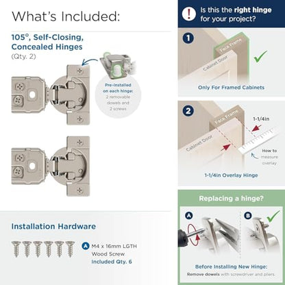 Amerock 1 Pair 1-1/4" Overlay Self-Closing Compact Concealed Cabinet Hinge