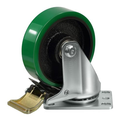 4" Industrial Caster Wheels, Heavy Duty Casters, Premium Thick Polyurethane Tread Cast lron Center, Non-Marking, for Cart, toolboxes, Each Caster Loads 450LBS(1 Total Lock Brake) - style: 1 Total Lock Brake