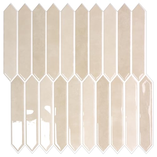 10-Sheet Peel and Stick Backsplash Tile, Self-Adhesive Beige Long Hexagon Wall Tiles, Stick on Backsplash for Kitchen, Bathroom, Fireplace, RV, Thicker Design(12"×12"). - color: Beige