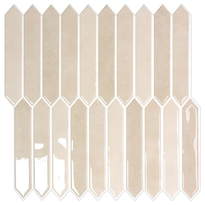 10-Sheet Peel and Stick Backsplash Tile, Self-Adhesive Beige Long Hexagon Wall Tiles, Stick on Backsplash for Kitchen, Bathroom, Fireplace, RV, Thicker Design(12"×12"). - color: Beige