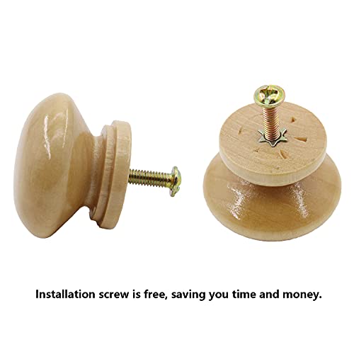 8PCS Round Wood Drawer Knobs, Mushroom Shape Cabinet Furniture Drawer Chest Cupboard Wardrobe Dresser Knobs Pulls Handles Hardware with Screws (Large 34x25.5x25mm/1.34x1x0.98inch) - size: Large 34x25.5x25mm/1.34x1x0.98inch