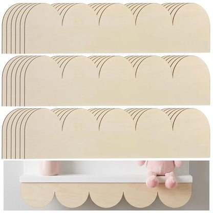 24 Pack 15.75 x 3.54 Inch Unfinished Wood Trim Scalloped Edge Decorative Molding Trim for DIY Wall, Cabinet, Shelf, Door, and Window Decor