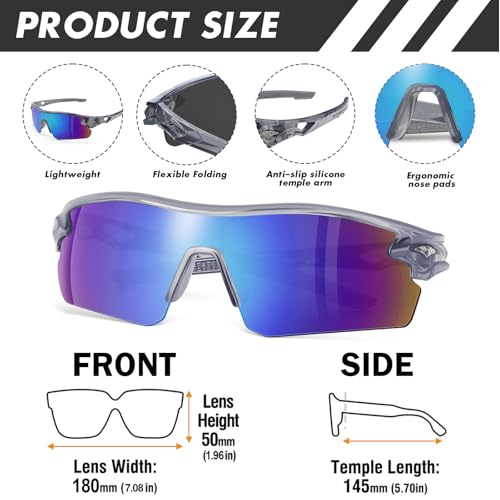 6 Pack Safety Glasses, ANSI Z87.1+UV Protective Eyewear, Impact Resistant Anti-Scratch Safety Goggles for Men Women - color: Blue Mirror & Gray Frame