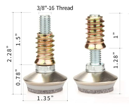 Leveling Feet 8PK with 3/8"-16 Thread Inserts and Felt Pads - size: D34mm Silver