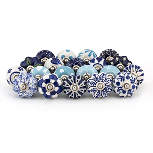 Craft Trade Ceramic Cabinet Knobs & Drawer Knobs – Kitchen Cabinet Hardware, Cupboard Handles, Dresser & Furniture Knobs – Decorative Handmade Pulls (Blue, Set of 20) - color: Blue, style: 20