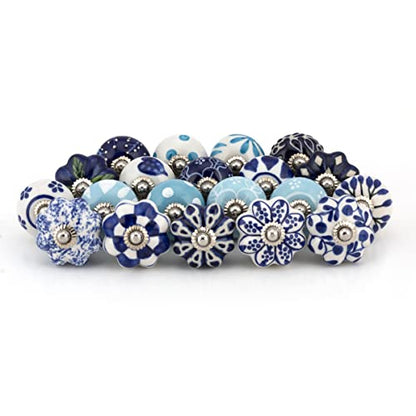 Craft Trade Ceramic Cabinet Knobs & Drawer Knobs – Kitchen Cabinet Hardware, Cupboard Handles, Dresser & Furniture Knobs – Decorative Handmade Pulls (Blue, Set of 20) - color: Blue, style: 20