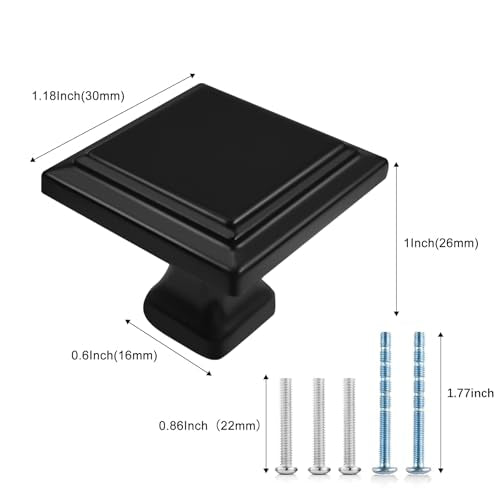 12 Pack Black Matte Cabinet Knobs, Square Drawer Knobs(30mm/1.2 Inch) - color: 12 PCS