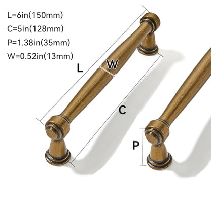 2 Pack 5inch(128mm) Center to Center Antique Brass Cabinet Pulls Handles for Cabinets Cupboard Solid Heavy Duty Drawer Handles Dressers Kitchens bedrooms - color: Antique Brass, size: 5inch(128mm) Center to Center