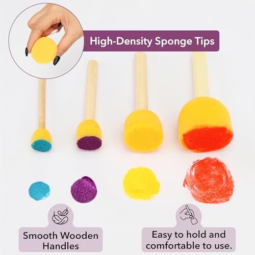 Bates- Round Sponges Brush Set, 0.5”, 0.75”, 1" & 1.5”, 40 Pack, Round Sponge Paint Brushes for Painting, Paint Sponges for Acrylic, Painting Tools for Kids, Arts, and Crafts