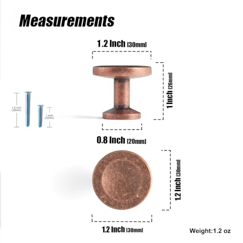 12 Pack Antique Copper Cabinet Knobs, Single Hole Round Knobs - color: Antique Copper