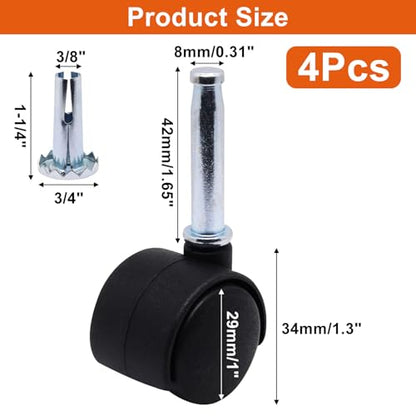 Plastic Casters Set of 4, M8 Grip Neck Stem Caster Wheels 1 inch, Black Nylon Swivel Caster Wheels Replacement for Furniture, Office Chair, Table, Cabinet, Shelf - style: 1 Inch-M8 Grip Neck Stem