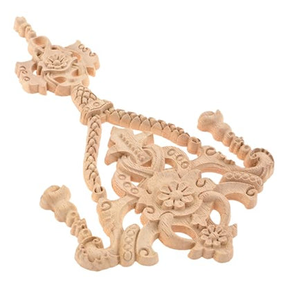 1Pc Wood Carved Onlays Center Wooden Appliques Furniture DIY 9.45"x5.51" - size: 24x14cm/9.45"x5.51"