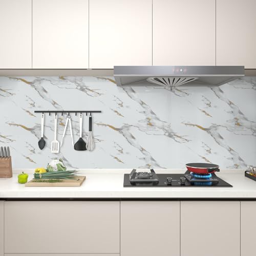 Marble Contact Paper Gold Peel and Stick Wallpaper for Kitchen Countertop - color: Gold/White, size: 17.7" x 78.7"