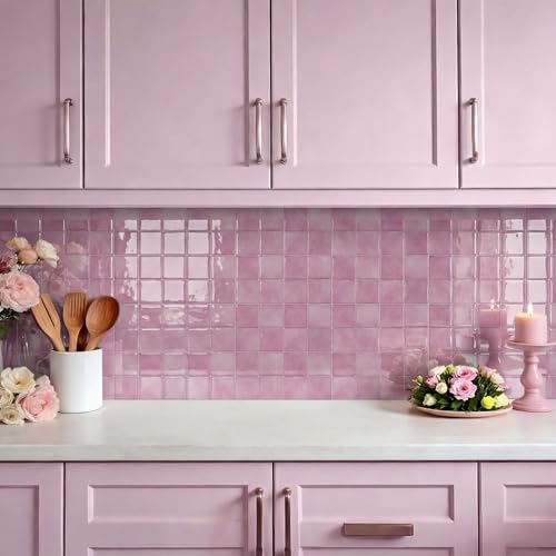 VICCI 20 Sheets Peel and Stick Wall Tile Stickers, 6" x 6" - color: Pink