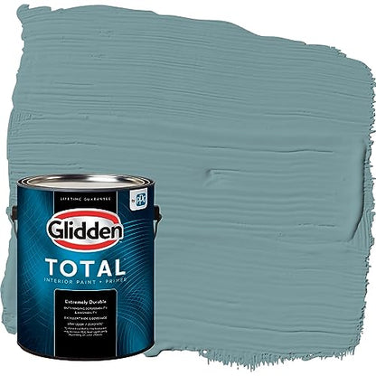 Glidden Total Interior Wall Paint & Primer All-in-One, Cathedral Glass/Aqua, Flat, 1 Gallon - color: Cathedral Glass, size: 128 Fl Oz (Pack of 1)
