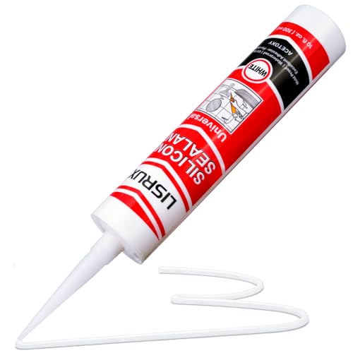 LISRUX Supreme Silicone Caulk for Kitchen & Bathroom, White, 10 fl oz Cartridge, 1 Pack - 100% Waterproof Silicone Sealant, Stronger Adhesion, Shrink & Crack Proof - size: 1P