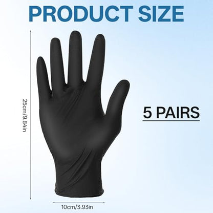 5Pairs Hair Dye Gloves Black Reusable Hair Coloring Gloves Non-slip Bouncy Professional Cleaning Rubber Glove Accessories for Salon Hairs Dyeing(Medium)