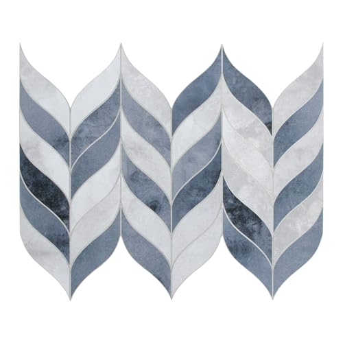 sunwings 10-Sheet Leaf Waterjet Peel and Stick Backsplash, 12.4" x 10.7" Blue Cement Looks Self-Adhesive Wall Tiles, Stick on Backsplash for Kitchen & Bathroom - color: Blue