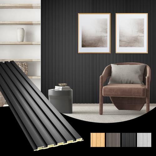 OUZUGIE WPC Acoustic Slat Wall Paneling, 8-Pack 96 x 6 Inches - color: Black, size: (Low)96“ x 6"