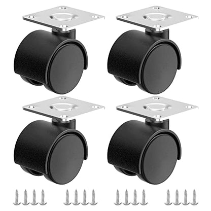 1 Inch Small Casters Set of 4, Plastic Black Nylon Low Profile Wheels Swivel Mini Casters for Furniture, Baby Bed, Kitchen, Cabinet, Table (with Stainless Steel Screws) - style: 1 inch