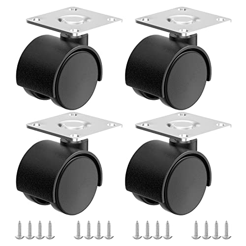 1 Inch Small Casters Set of 4, Plastic Black Nylon Low Profile Wheels Swivel Mini Casters for Furniture, Baby Bed, Kitchen, Cabinet, Table (with Stainless Steel Screws) - style: 1 inch