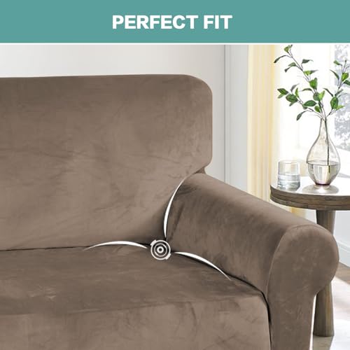 Turquoize Stretch Velvet Chair Cover Sofa Covers for Living Room Armchair Cover Chair Slip Covers with Arms Armchair Slipcover with Elastic Bottom Crafted from Soft Velvet Fabric (Chair, Coco Mocha) - color: Coco Mocha, size: Armchair